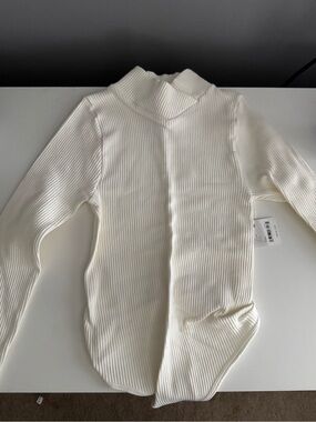 Ribbed Long-Sleeve Mock Neck Bodysuit - Cream